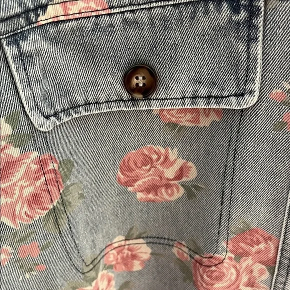 BiBi Denim Jacket Shacket with Pink Floral Design NWOT - Picture 6 of 11